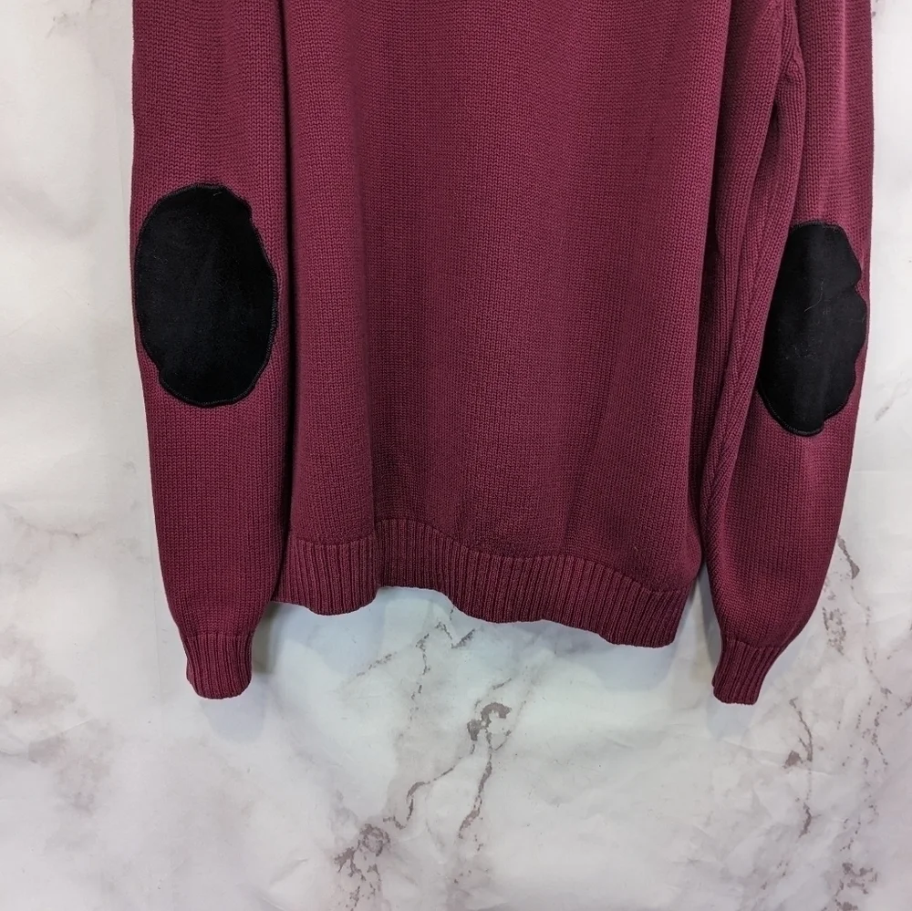 Lands End Sweater Elbow Patches Mens XL Tall Vintage Red Cotton Crew Nec…